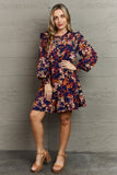 Colorful Minds Fall Floral Printed Mini Dress - Navy