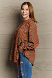 Ruffle Detail Abstract Polka Dot Top - Chestnut