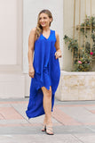 High Low Draped Knit Dress - Royal Blue