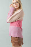 Color Block Long Sleeve Sweater - Pink