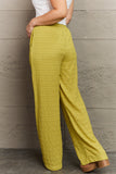 Textured High Waisted Pants - Chartreuse