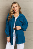Cozy in the Cabin Fleece Elbow Patch Shacket - Teal