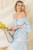 Light Blue Off Shoulder Midi Dress