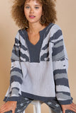POL Mixed Print Oversized V-Neck Sweater - Gray