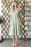 Gauze Button Front Midi Dress - Sage