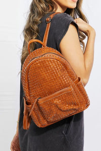 Certainly Chic Faux Leather Woven Backpack - Chestnut