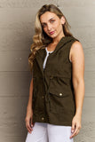Military Style Hooded Vest - Army Green