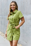 Button Down Utility Belted Dress - Lime