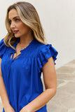Ruffle Sleeve Smocked Detail Mini Dress - Royal Blue