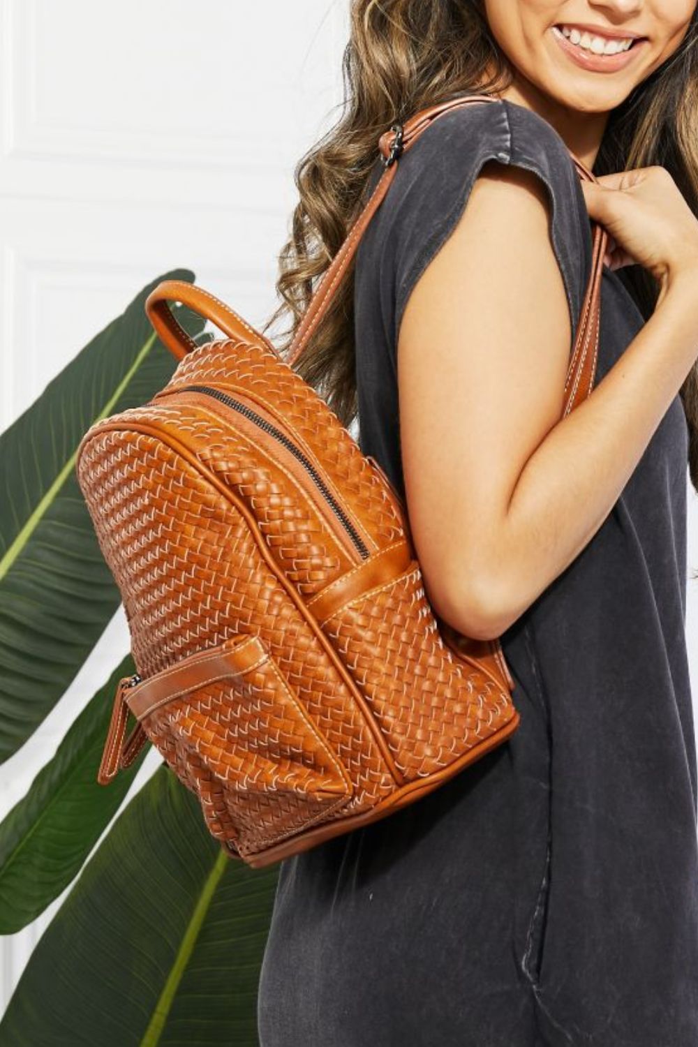 chestnut leather or pleather backpack Certainly Chic Faux Leather Woven Backpack