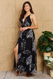 Tropical Leaf Printed Maxi Dress - Black