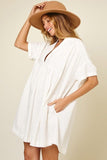 Easy to Wear Cotton Shift Dress w/ Pockets - White