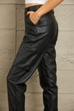 Kancan High Rise Faux Leather Joggers - Black