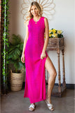 Openwork Sleeveless Split Dress - Hot Pink
