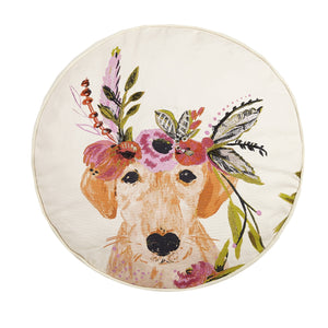 Floral Labrador Dog Embroidered Pillow