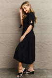 Textured Linen Button Down Midi Dress - Black