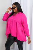Bright and Airy Raw Edge Peplum Shirt  - Hot Pink