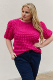 Bubble Textured Puff Sleeve Top - Hot Pink