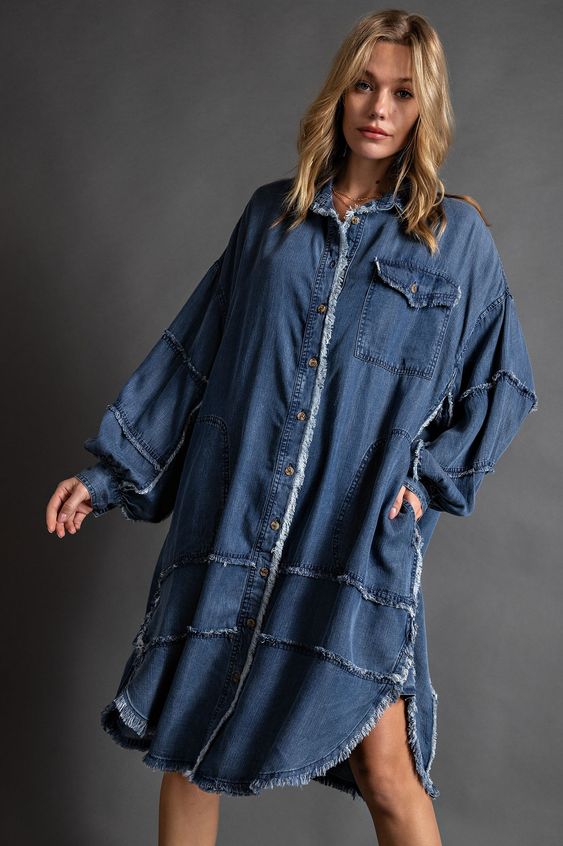 Oversized Denim Dress Jeans Shirt Denim Dress Robe Jean Oversize