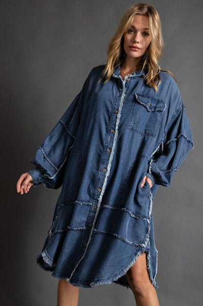 denim shirt dress tencel Tencel Midi Jean Dress