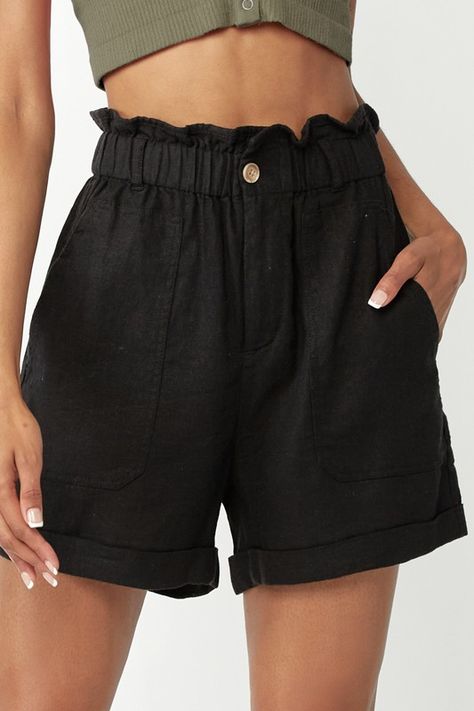 Paperbag Linen Shorts - Black
