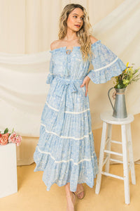 Light Blue Off Shoulder Midi Dress
