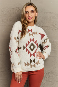 Cozy Sunday Aztec Fuzzy Sweater - Cream