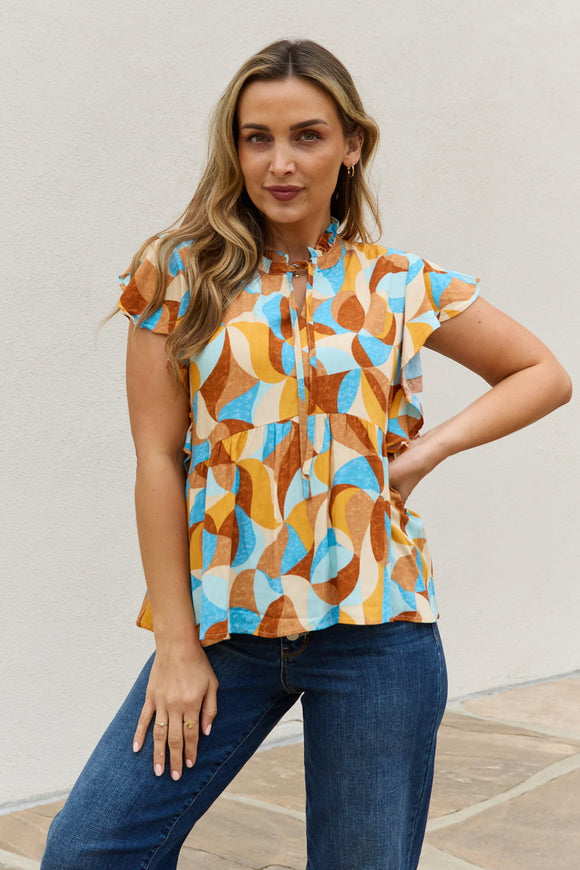 Abstract Print Ruffle Baby Doll Top