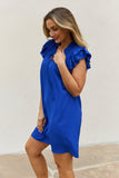 Ruffle Sleeve Smocked Detail Mini Dress - Royal Blue