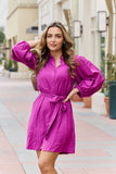 Hello Darling Half Sleeve Belted Mini Dress - Magenta