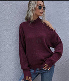 Distressed One Shoulder Mock Neck Sweater - Wine