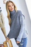 Mixed Knit Turtleneck Sweater