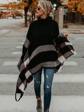 Black Checkered Turtleneck Poncho